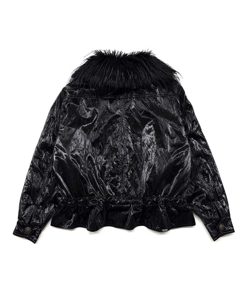 GLOSSY FUR TRIM JACKET - 2 COLORS BLACK