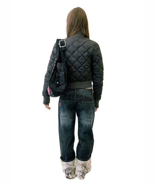 STRIPED RIB LIGHTWEIGHT PUFFER JACKET - 3 COLORS BLACK