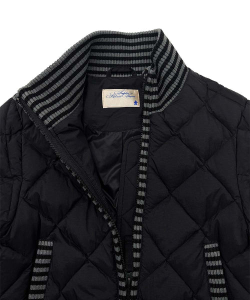 STRIPED RIB LIGHTWEIGHT PUFFER JACKET - 3 COLORS BLACK