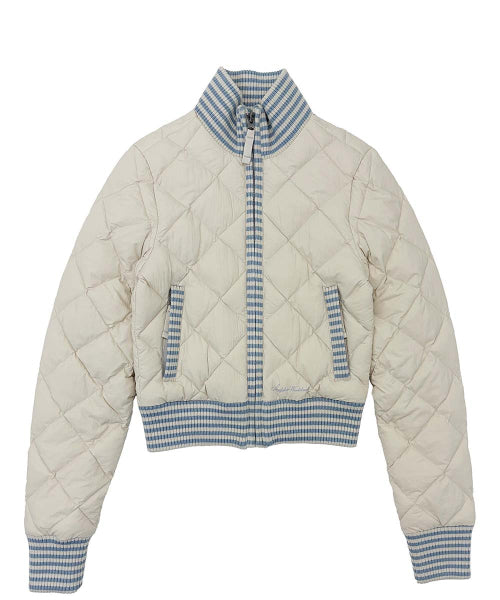 STRIPED RIB LIGHTWEIGHT PUFFER JACKET - 3 COLORS CREAM