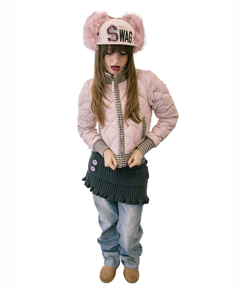 STRIPED RIB LIGHTWEIGHT PUFFER JACKET - 3 COLORS PINK
