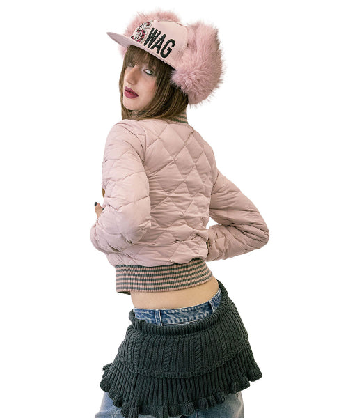STRIPED RIB LIGHTWEIGHT PUFFER JACKET - 3 COLORS PINK