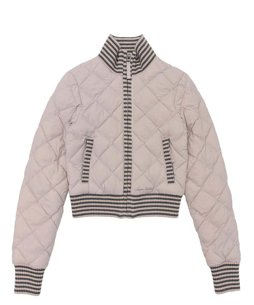 STRIPED RIB LIGHTWEIGHT PUFFER JACKET - 3 COLORS PINK