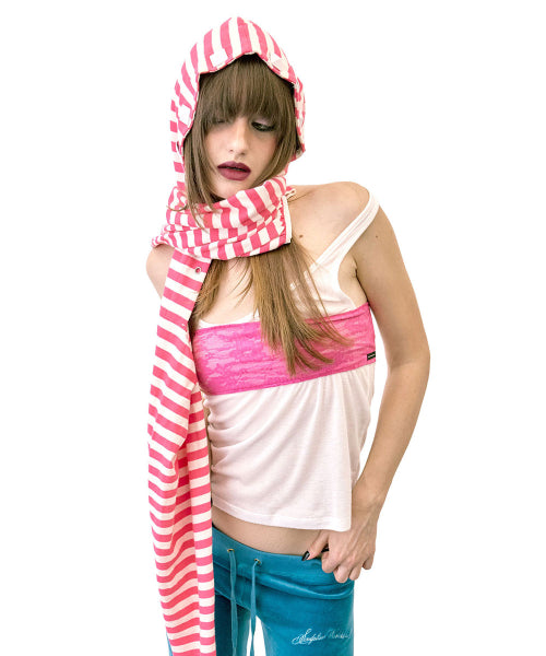 HOODED STRIPE SCARF BOLERO ACID PINK