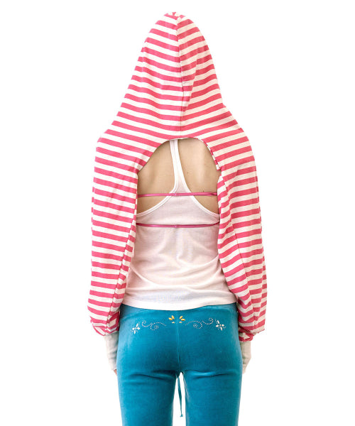 HOODED STRIPE SCARF BOLERO ACID PINK
