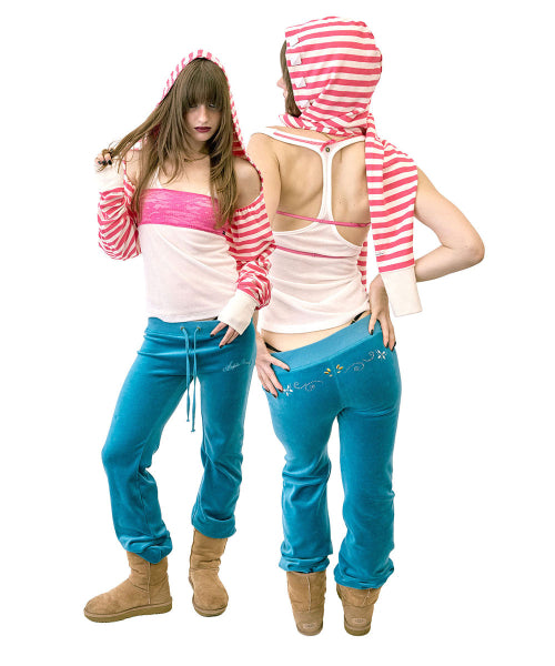 HOODED STRIPE SCARF BOLERO ACID PINK