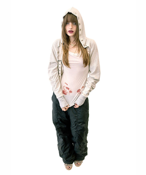 HOODED SCARF BOLERO MELANGE GREY