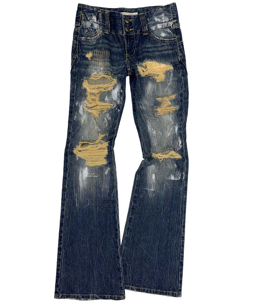 DISTRESSED BOOTCUT JEANS MID BLUE