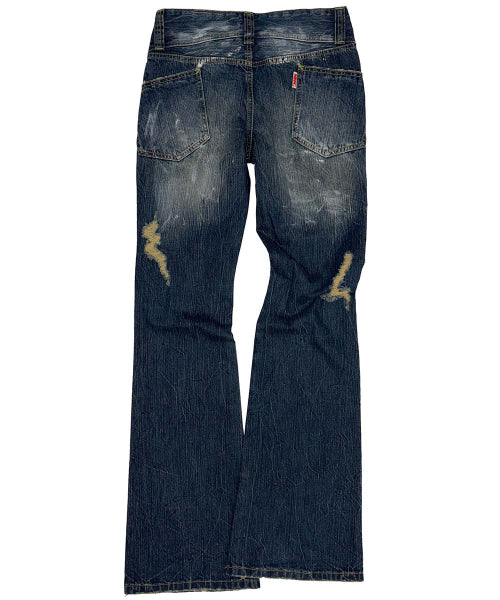 DISTRESSED BOOTCUT JEANS MID BLUE