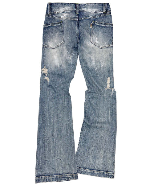 DISTRESSED BOOTCUT JEANS BLUE