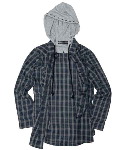BOYFRIEND HOODED SHIRTS PURPLE CHECK AS SHOWN