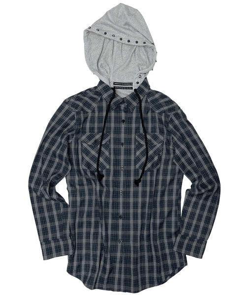 BOYFRIEND HOODED SHIRTS PURPLE CHECK AS SHOWN