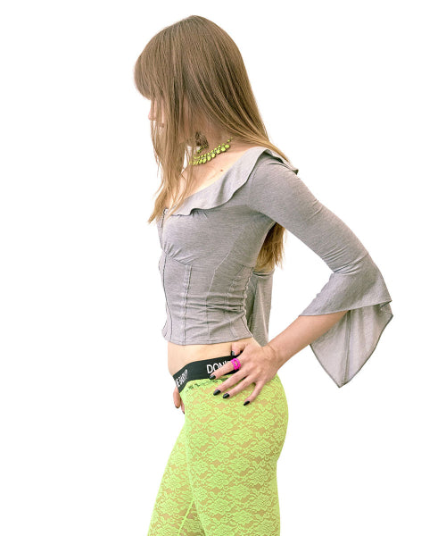 CORSET JERSEY BLOUSE - 4 COLORS MELANGE GREY