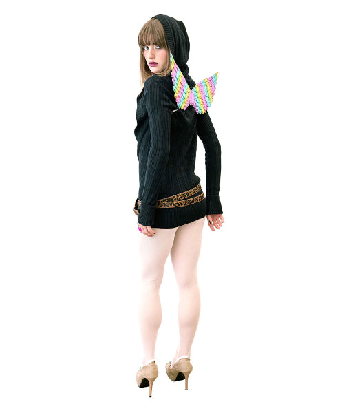 DEEP V CUT HOODED SWEATER - 2 COLORS BLACK