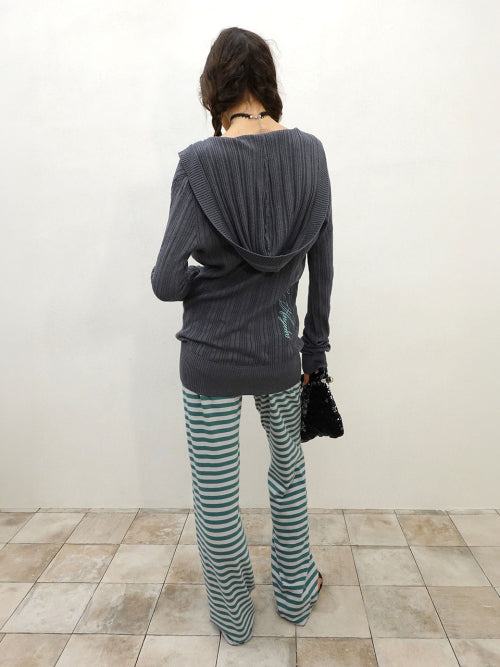 DEEP V CUT HOODED SWEATER HEATHER CHARCOAL
