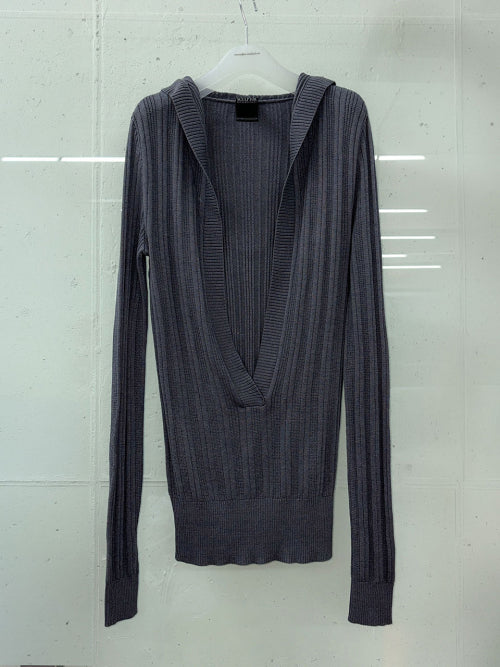 DEEP V CUT HOODED SWEATER HEATHER CHARCOAL