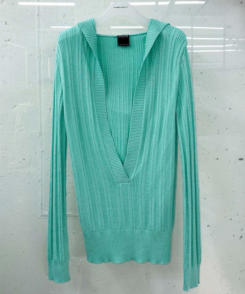 DEEP V CUT HOODED SWEATER - 2 COLORS MINT