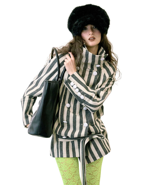 WOOL TRENCH HALF COAT GRAY STRIPE AS SHOWN