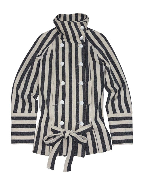 WOOL TRENCH HALF COAT GRAY STRIPE AS SHOWN