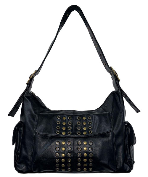 STUD EYELET SHOULDER BAG - 3 COLORS BLACK