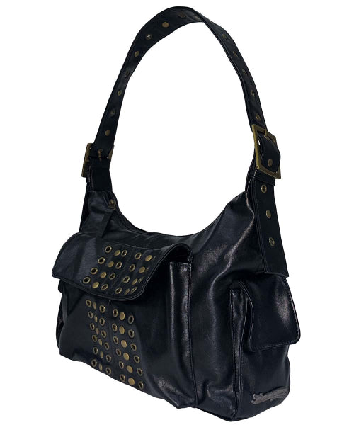 STUD EYELET SHOULDER BAG - 3 COLORS BLACK