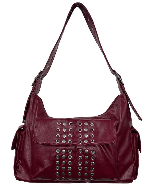 STUD EYELET SHOULDER BAG - 3 COLORS RED
