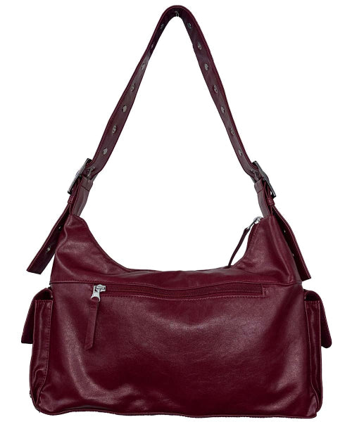 STUD EYELET SHOULDER BAG - 3 COLORS RED