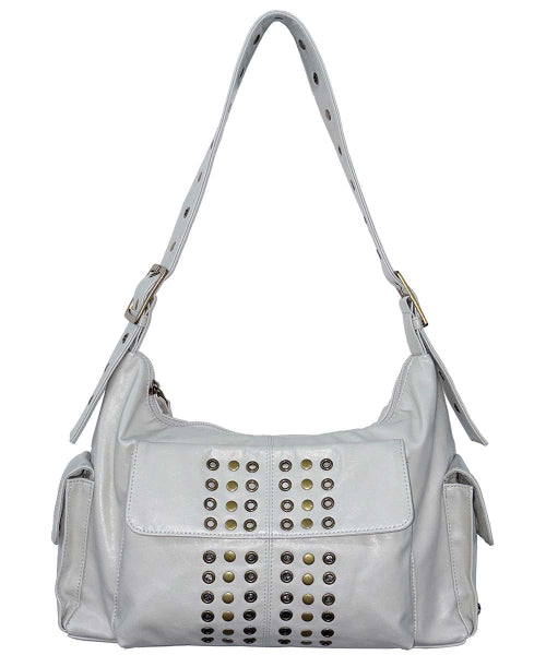 STUD EYELET SHOULDER BAG - 3 COLORS IVORY