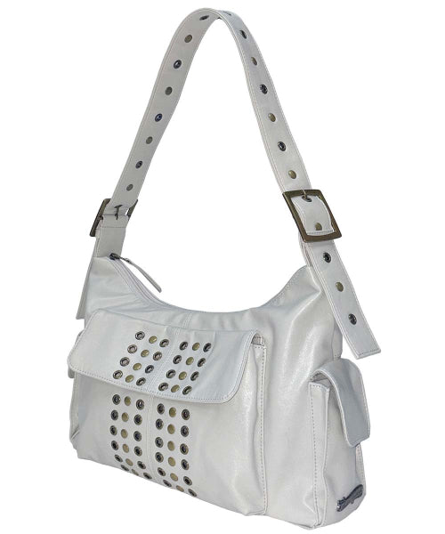STUD EYELET SHOULDER BAG - 3 COLORS IVORY