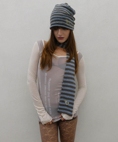 MOHAIR BLEND STRIPE SCARF - 3 COLORS BROWN