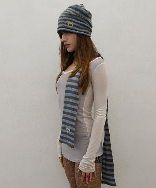 MOHAIR BLEND STRIPE SCARF - 3 COLORS BROWN