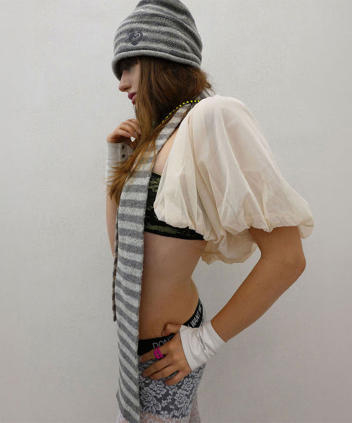 MOHAIR BLEND STRIPE SCARF GRAYSCALE AS SHOWN