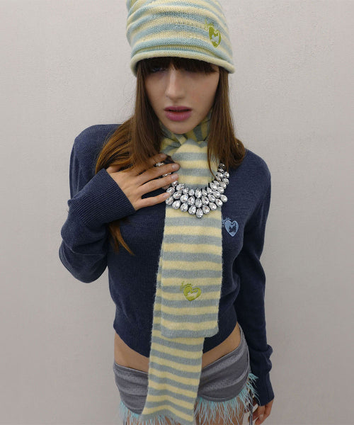 MOHAIR BLEND STRIPE SCARF - 3 COLORS MINT