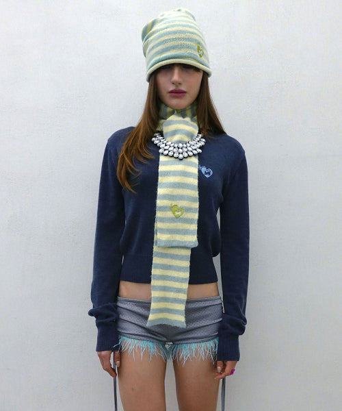 CASHMERE BLEND STRIPE BEANIE MINT
