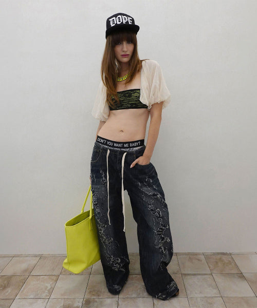 DISTRESSED LAYERED JEANS FADED - 2 COLORS BLACK