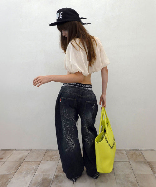 DISTRESSED LAYERED JEANS FADED - 2 COLORS BLACK