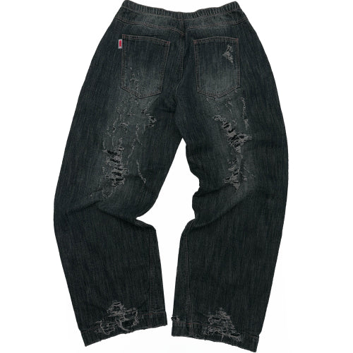 DISTRESSED LAYERED JEANS FADED - 2 COLORS BLACK