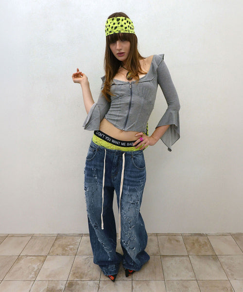 DISTRESSED LAYERED JEANS FADED - 2 COLORS BLUE