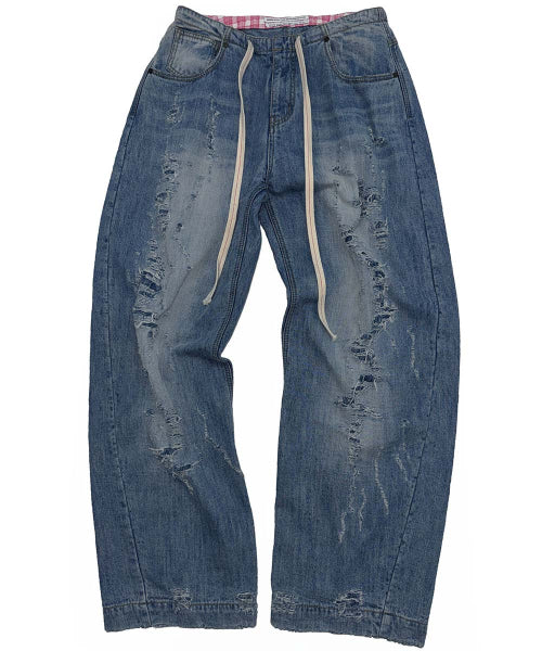 DISTRESSED LAYERED JEANS FADED - 2 COLORS BLUE