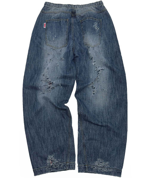 DISTRESSED LAYERED JEANS FADED - 2 COLORS BLUE