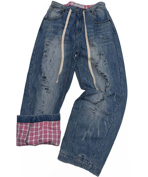 DISTRESSED LAYERED JEANS FADED - 2 COLORS BLUE