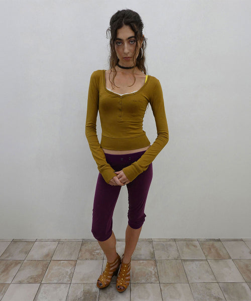 LACE TRIM HENLEY TOP - 3 COLORS CAMEL