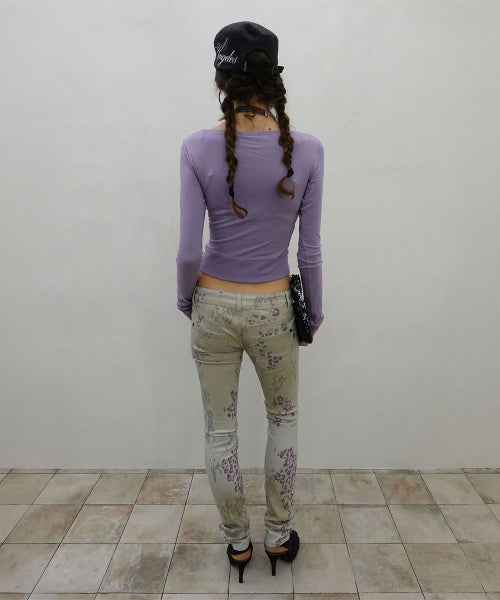 LACE TRIM HENLEY TOP UBE PURPLE