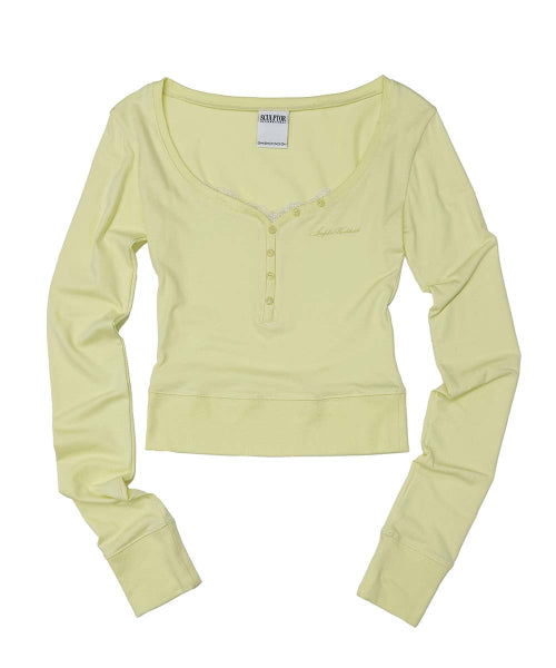 LACE TRIM HENLEY TOP - 3 COLORS LEMON