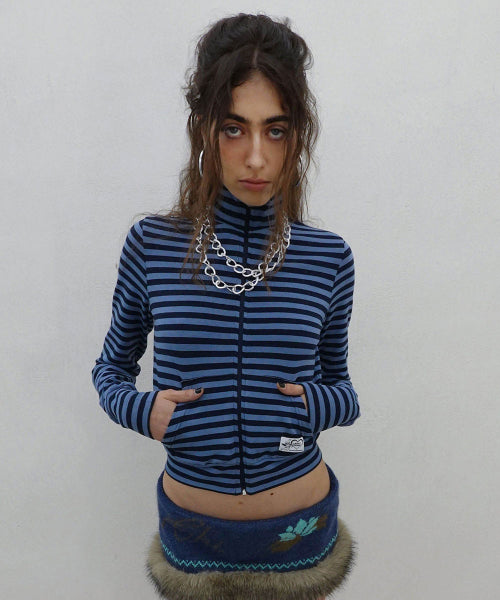 CLASSIC STRIPED JERSEY ZIP UP TEAL - 4 COLORS BLUE