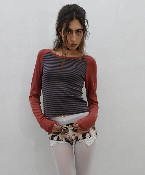 STRIPED RAGLAN TEE - 3 COLORS RED
