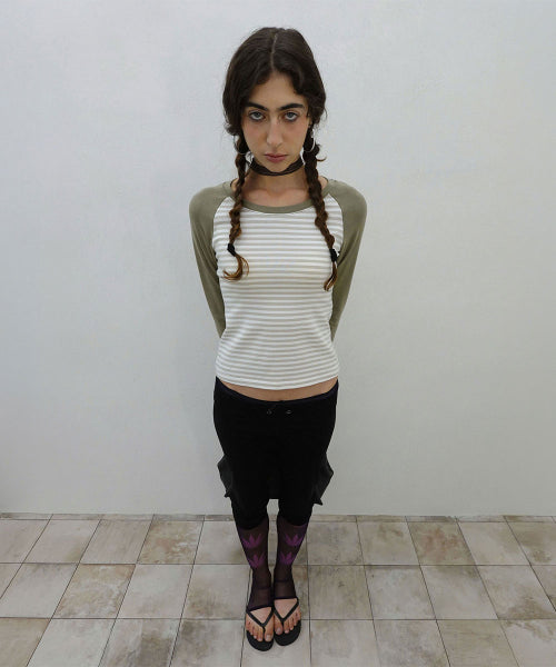STRIPED RAGLAN TEE - 3 COLORS KHAKI