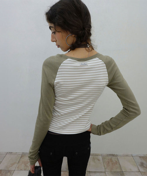 STRIPED RAGLAN TEE - 3 COLORS KHAKI