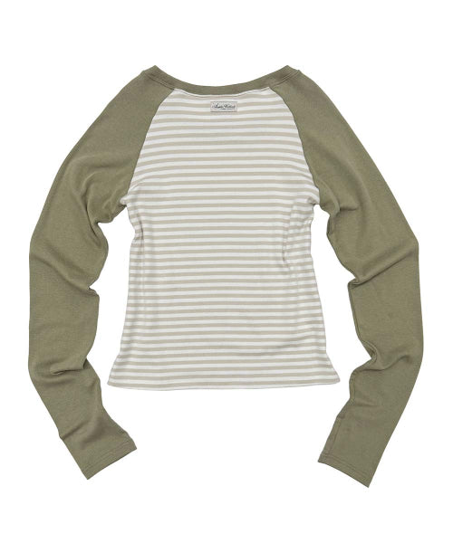 STRIPED RAGLAN TEE - 3 COLORS KHAKI