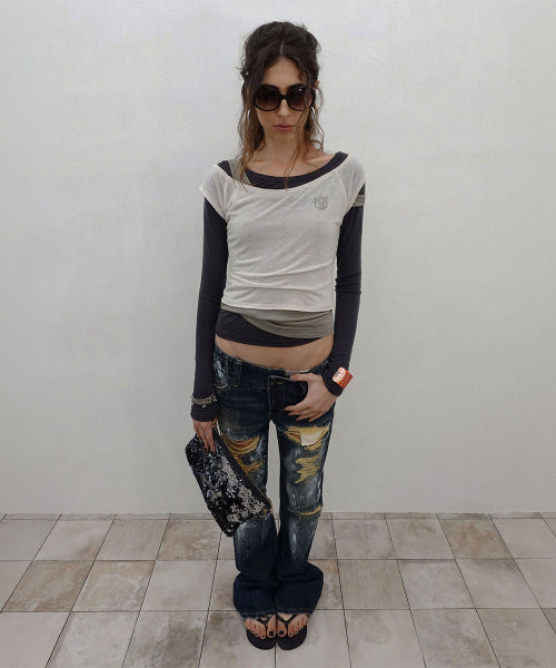 LAZY LAYERED TEE SALMON - 7 COLORS KHAKI
